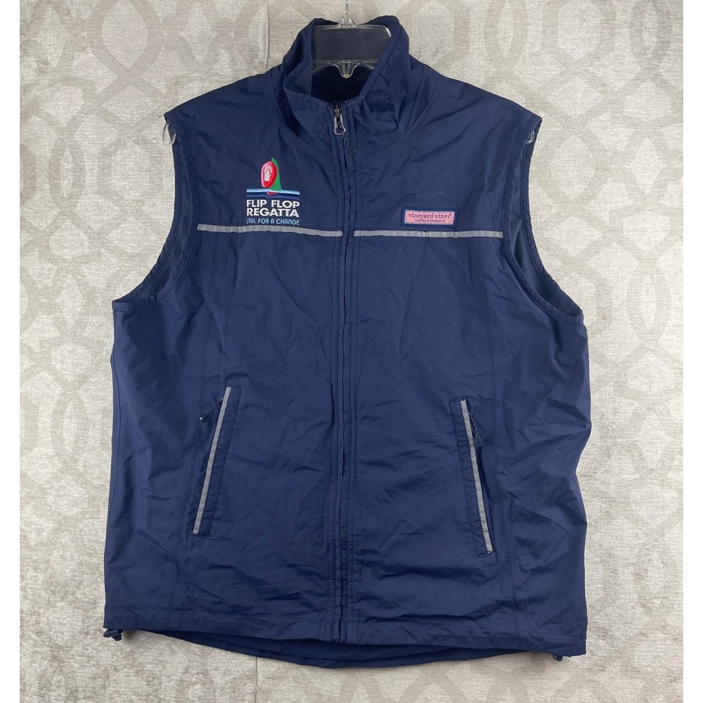 Vineyard Vines Flip Flop Regatta Men Medium Navy Blue Vest Fleece Ripstop Nylon